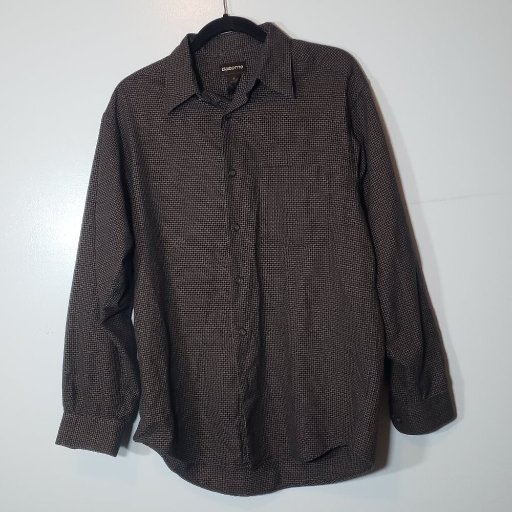 Claiborne Men's Black Geometric Button Up Dress Shirt Size M